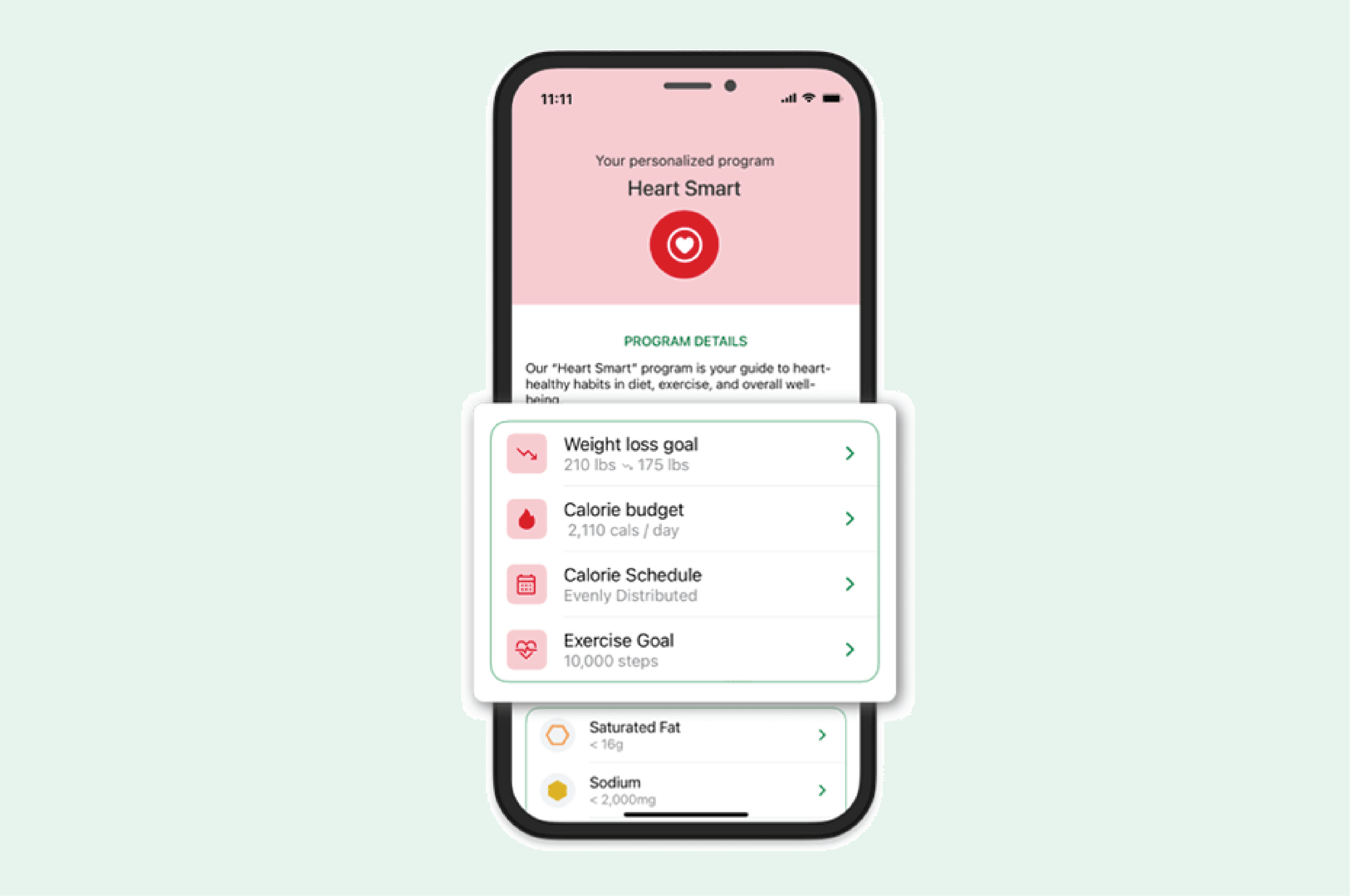 Screenshot of nutrition planning in app