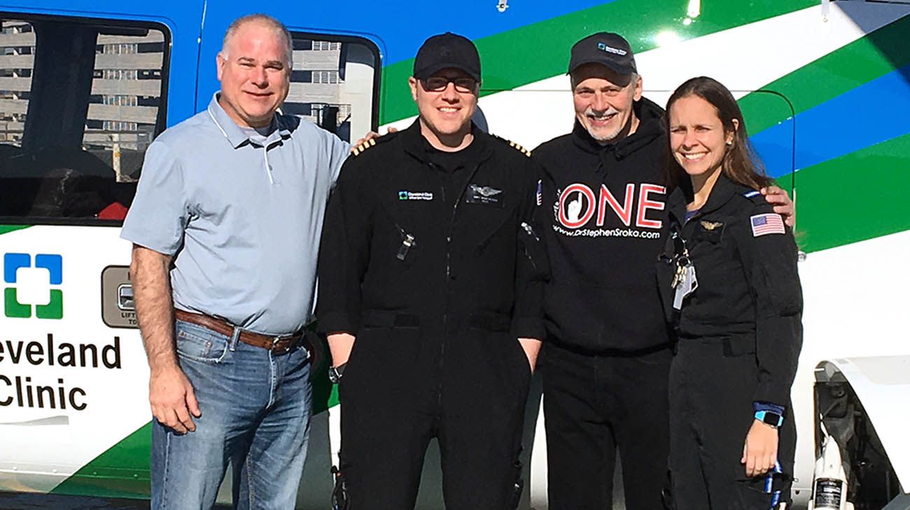 Heart failure patient, Steve Sroka, and the critical transport team who life-flighted him to Cleveland Clinic. 