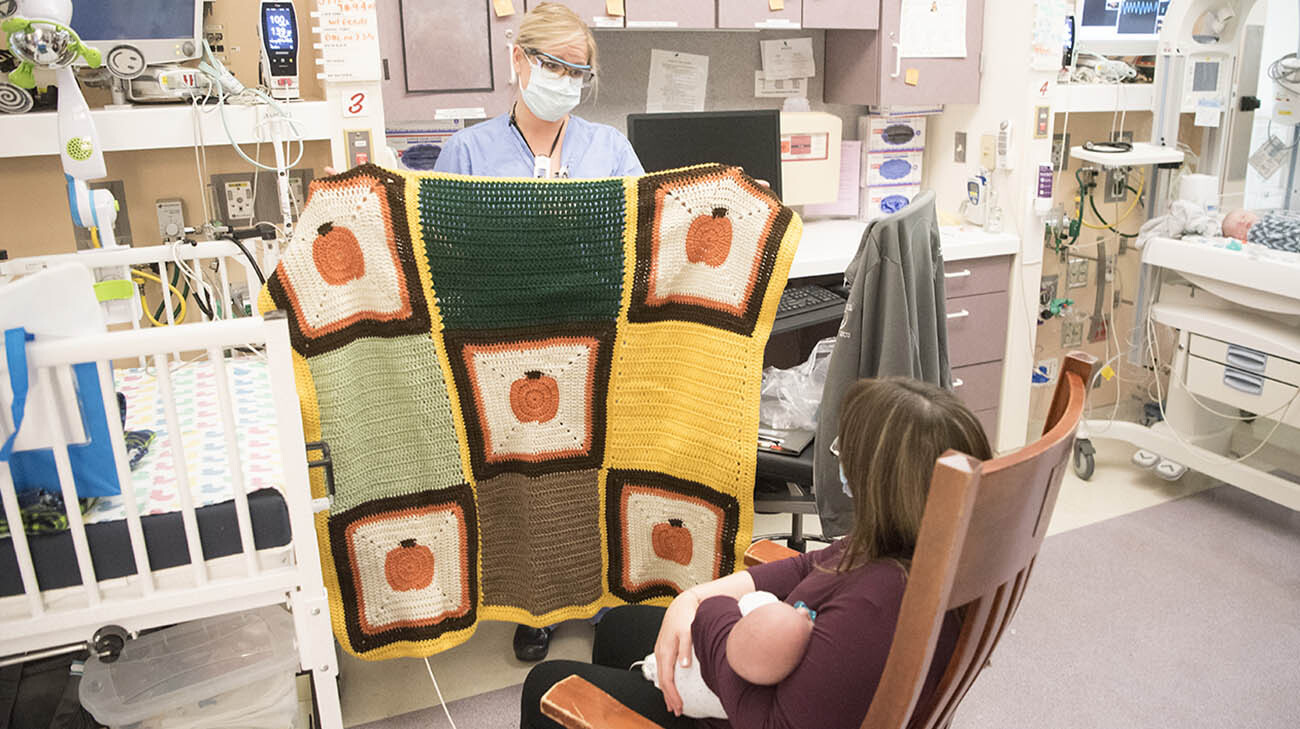 Jennifer, one of Patrick's primary nurses, gave the family a crocheted baby blanket. (Courtesy: Cleveland Clinic)