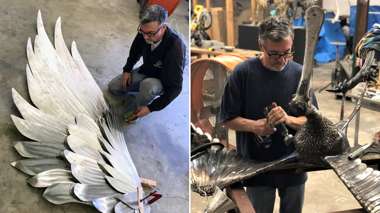 Donald Gialanella working on sculptures in his studio