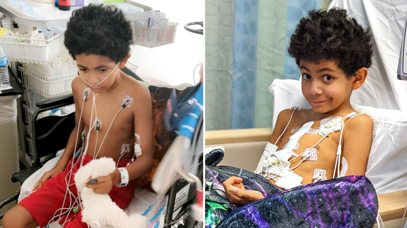 Evan recovering at Cleveland Clinic Children's after his heart transplant. 