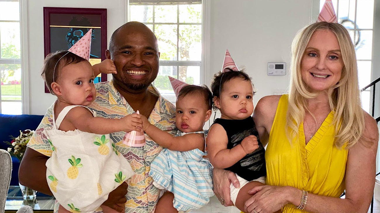 Kati, Gerome and their three girls celebrating their twins' birthday.