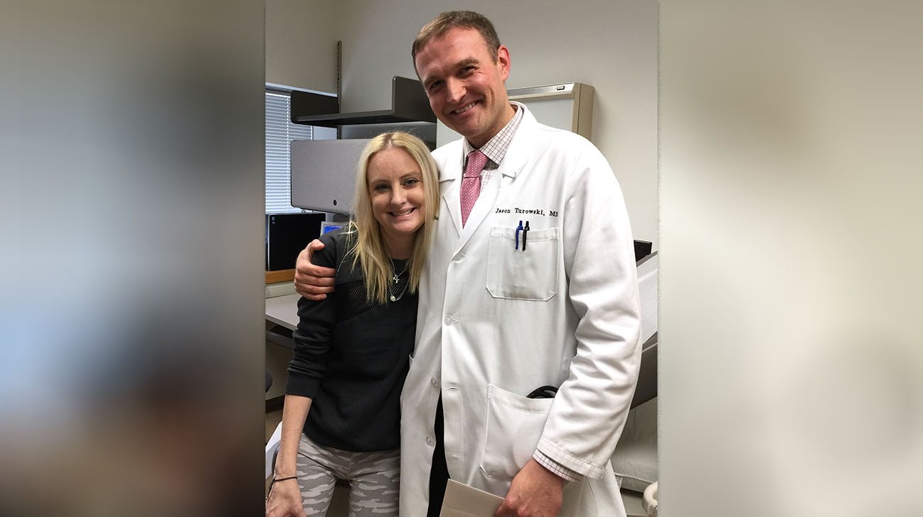 Kati and Cleveland Clinic Dr. Jason Turowski after Kati underwent a double-lung transplant.