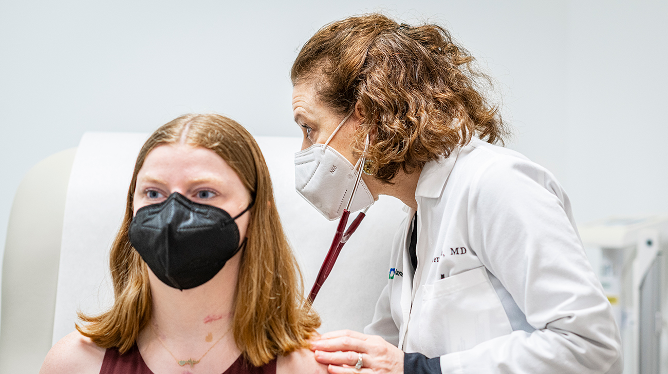 Katherine with Dr. Hsich at an appointment. 