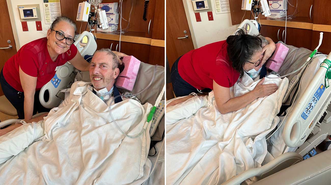 Michael Ryan with his wife after surgery.