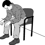 Sit in chair, rest knees on elbows and relax shoulder muscles to help control your shortness of breath.