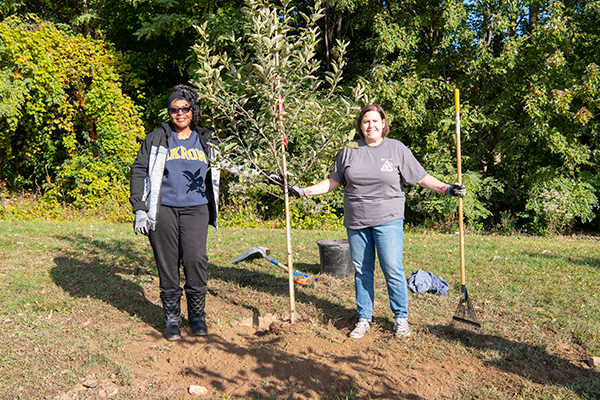 Caregivers planting trees.