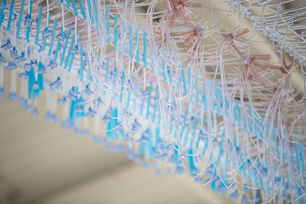 Detail shot of textile sculptural installation