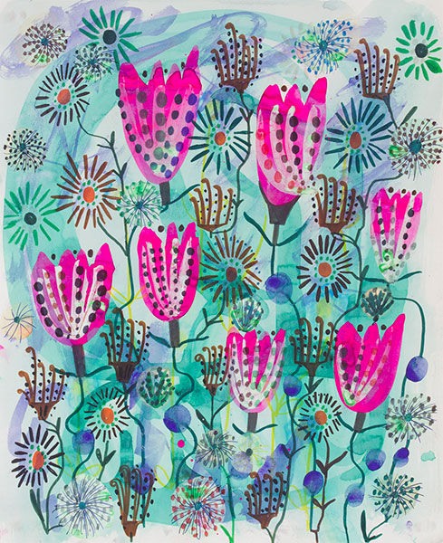 Colorful drawing of tulips