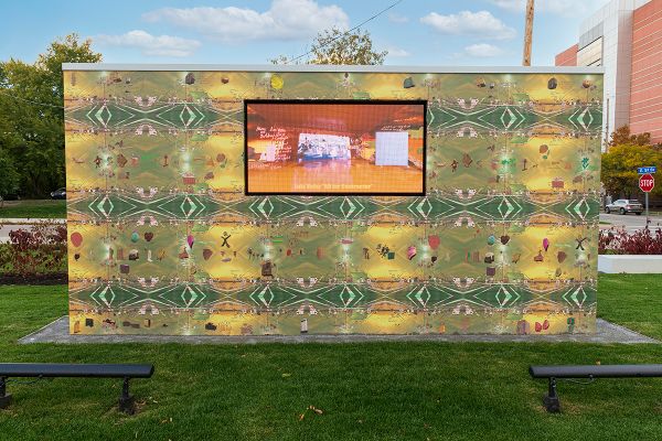 A multimedia art wall is a permanent fixture outside the BioRepository in the Fairfax neighborhood.