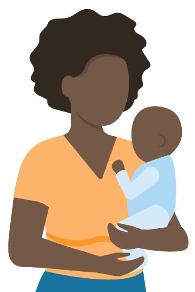 A drawing of a woman holding a child.