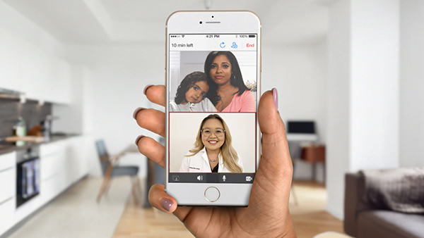 Patient using express care online app with nurse practitioner.