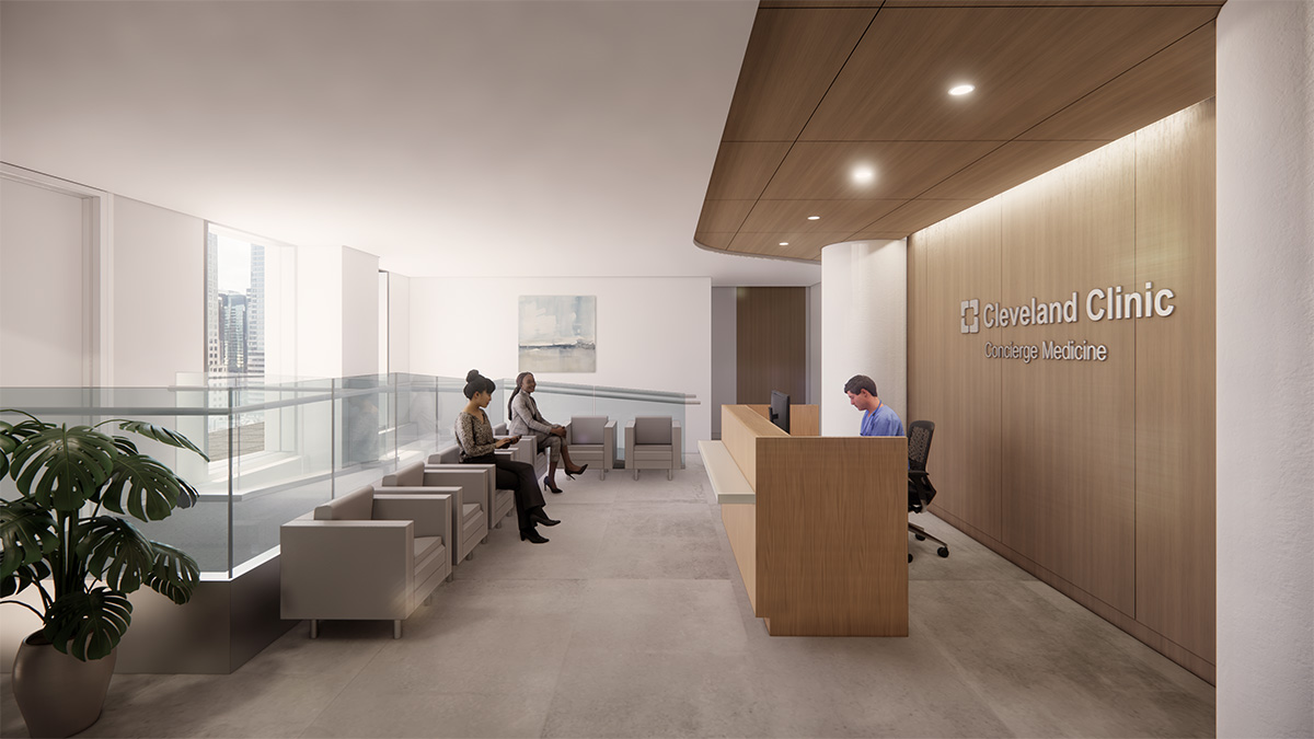 Image rendering of concierge medicine waiting area