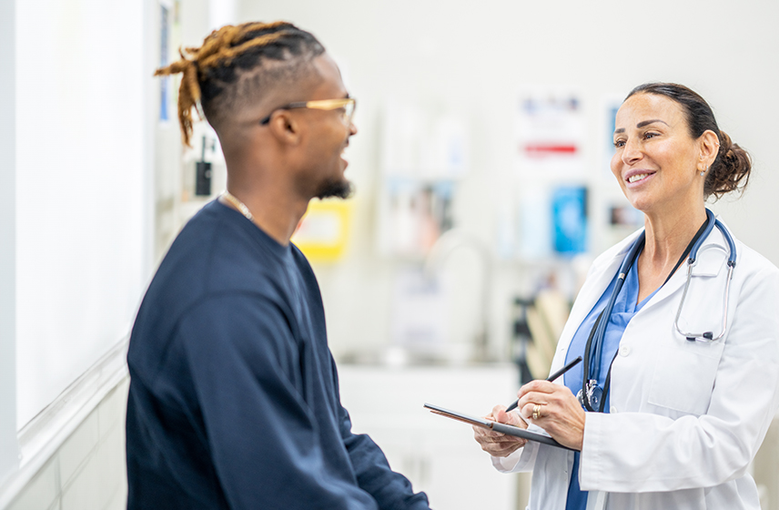 Cleveland Clinic caregiver and patient having a conversation.