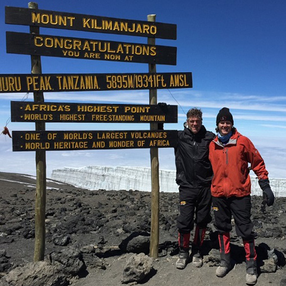 Aaron Finch with his son, Christopher, at the summit of Mt. Kilimanjaro in Tanzania.
