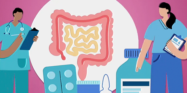 graphic of doctors and digestive system