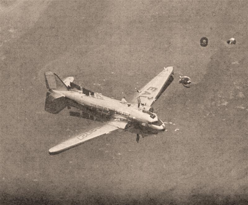 Newspaper image of Eastern Airlines DC-3 1941 plane crash in Florida swamp