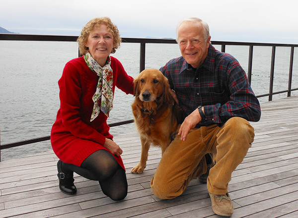 Peg and Gene Larson with their dog, Sadie