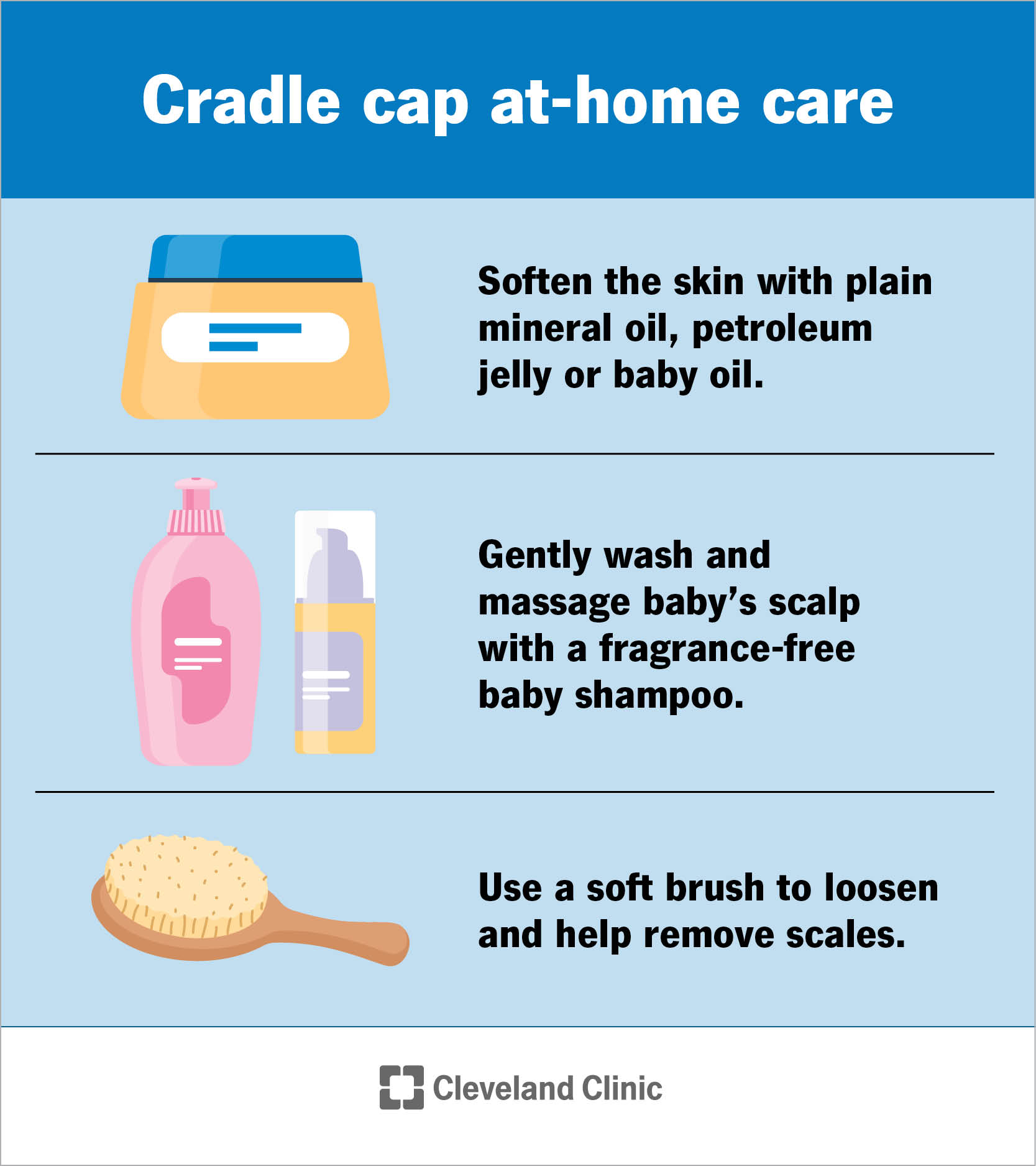 Tips for caring for your baby’s cradle cap at home.