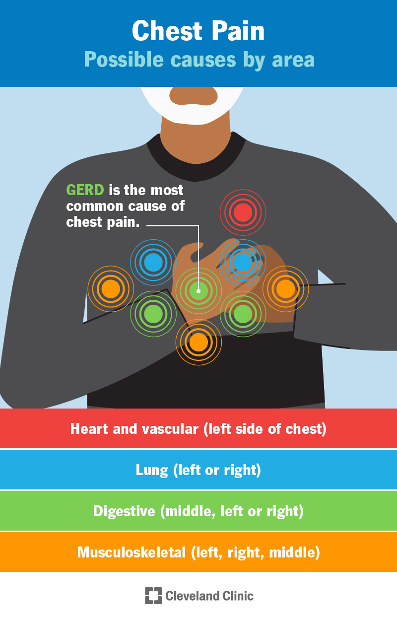 Chest pain and different body systems involved, such as heart, lungs and digestive system.