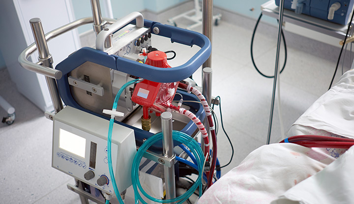 ECMO machine with tubing and other parts