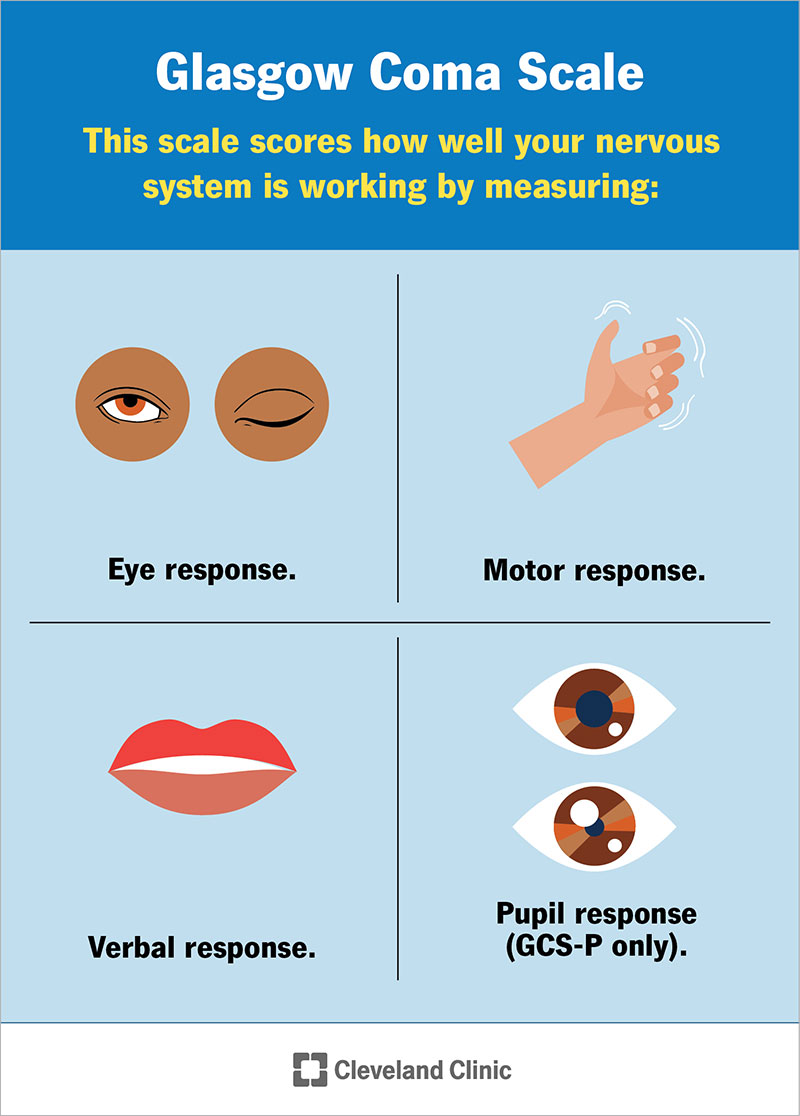 The Glasgow Coma Scale scores eye, movement and speech abilities to determine how conscious you are.