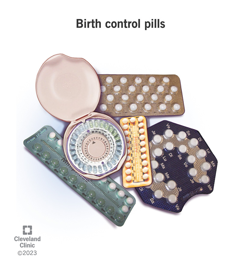 An assortment of birth control pill packets