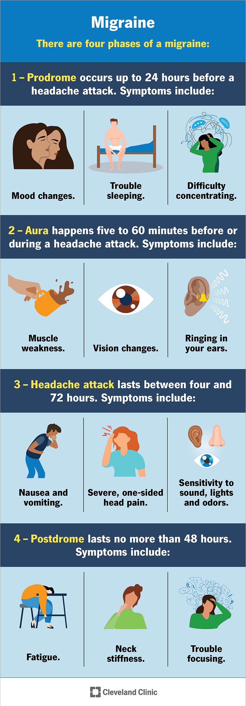 The four phases and common symptoms of a migraine
