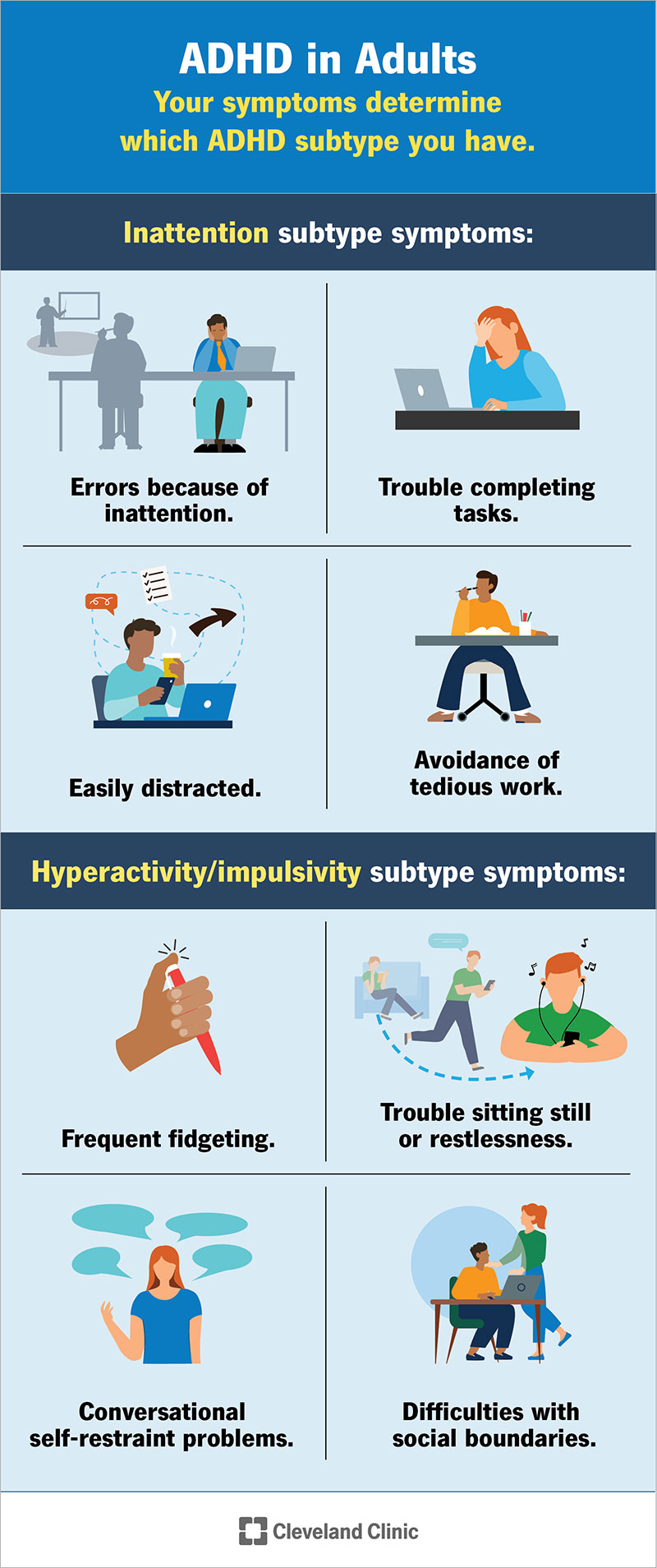 ADHD involves hyperactivity, impulsivity and inattention symptoms, some of which are more common or visible than others.
