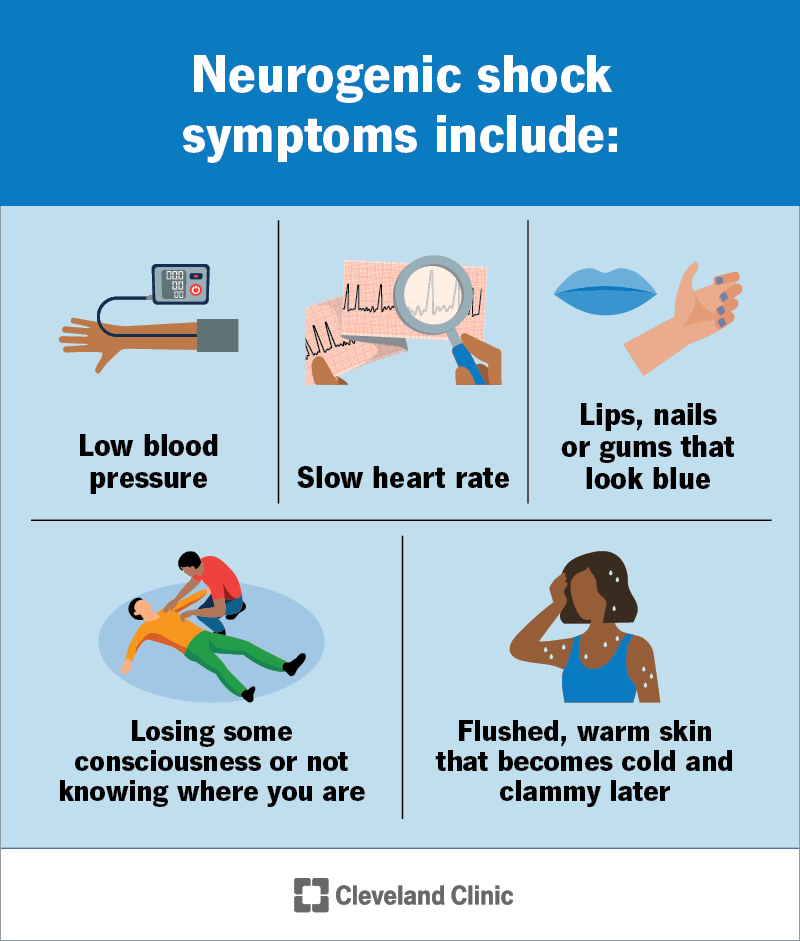 The most common neurogenic shock symptoms like low blood pressure and heart rate