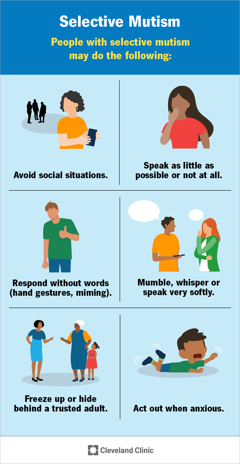 People with selective mutism may avoid social encounters or feel unable to talk in situations where they aren’t comfortable.