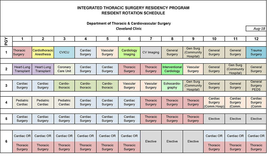 Integrated Thoracic Surgery Residency Program Resident Rotation Schedule