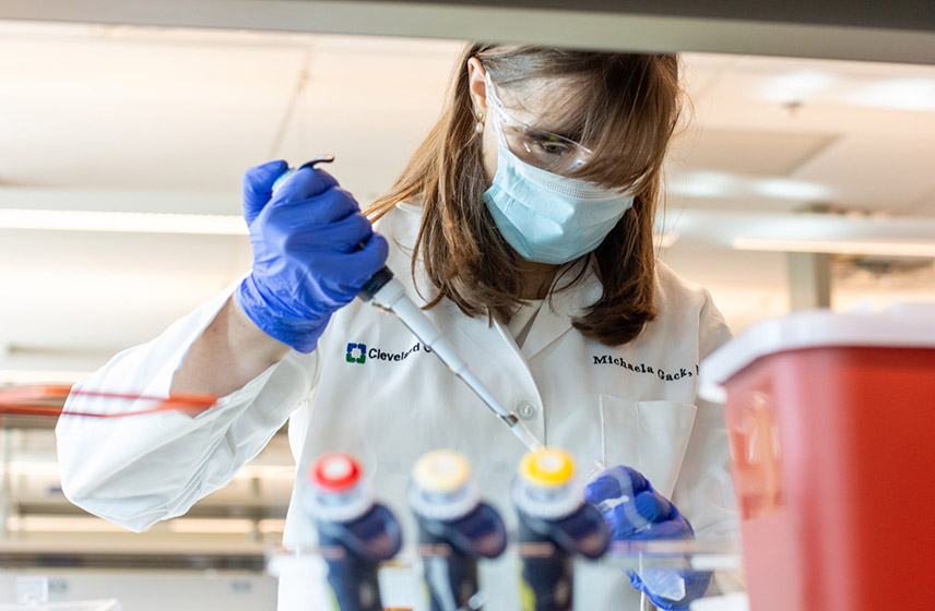 Michaela Gack, PhD working in lab