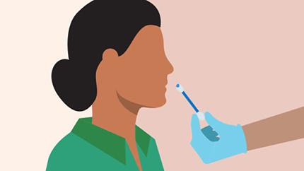 Illustration of woman getting a COVID-19 nasel test