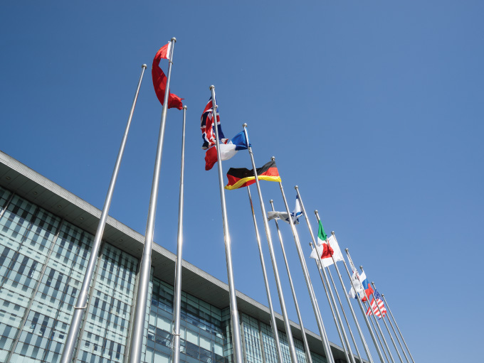 Flags outside of main campus building | Cleveland Clinic