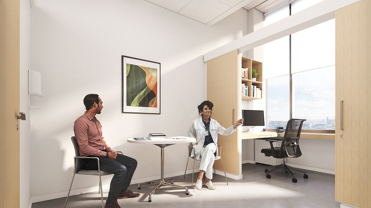 Nook exam room with flexible office and consult space