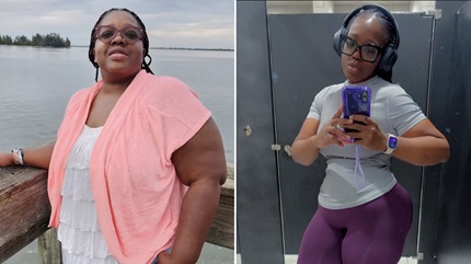 Maraine Cauvin before and after her weight loss journey.