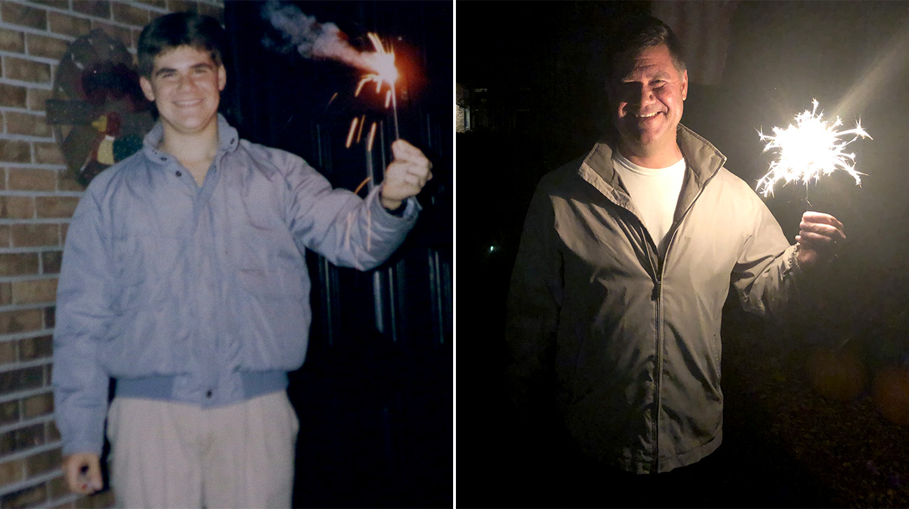 Ryan lights sparkler for anniversary of transplant 