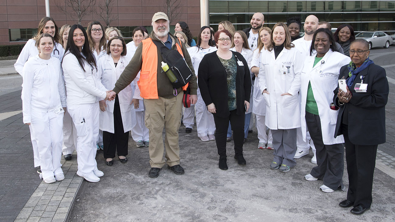 Gene kicked off his multi-state journey from Cleveland Clinic surrounded by members of the medical team who helped treat him. (Courtesy: Cleveland Clinic)