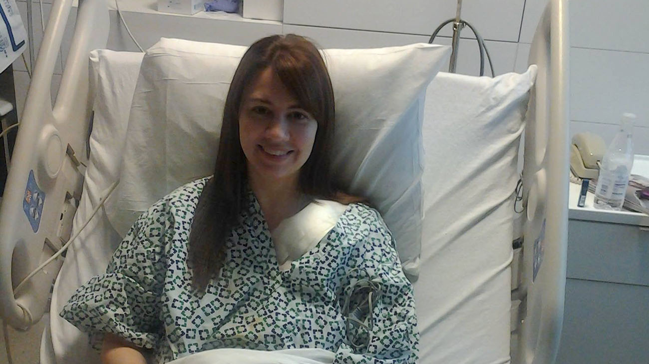 Kara after undergoing surgery at Cleveland Clinic for her leadless pacemaker. (Courtesy: Kara Reamer)