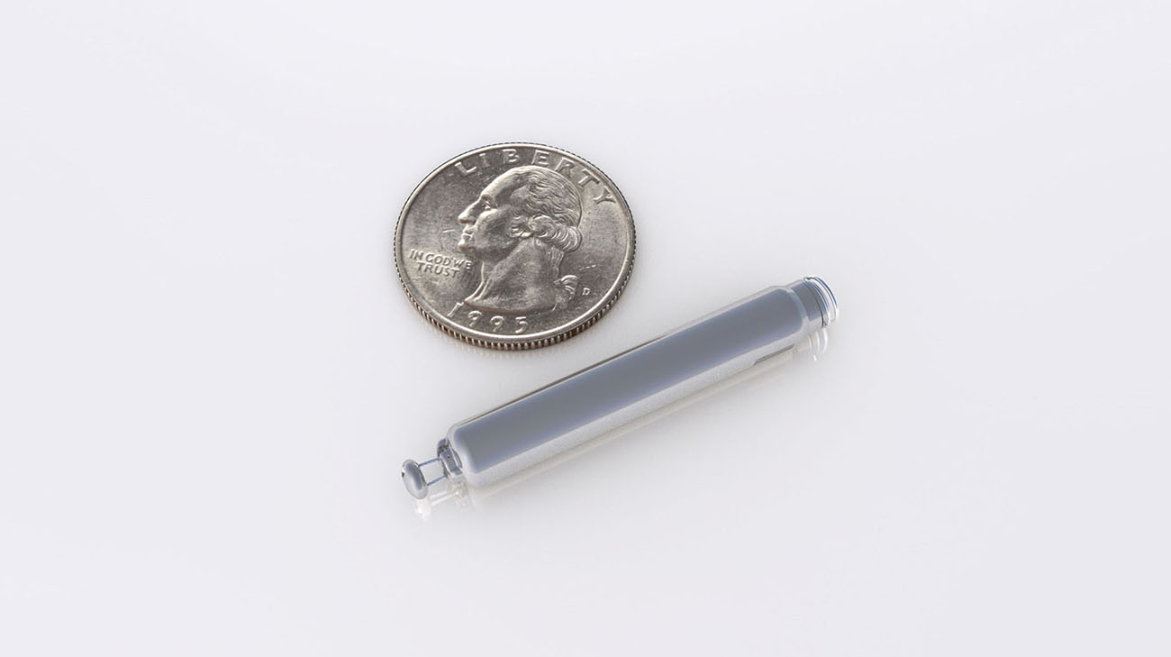 The leadless pacemaker is one-tenth the size of a traditional pacemaker. (Courtesy: Cleveland Clinic)