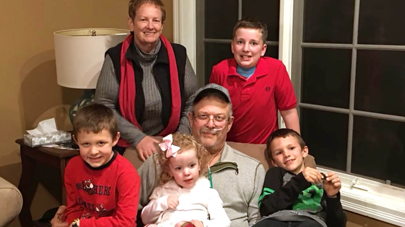 Lung transplant and triple bypass patient Ed Meyer with his wife and grandkids. 
