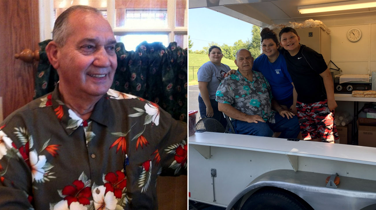 (Left) Gerald in 2010, when he suffered two heart attacks. (Right) Gerald volunteering in his church's food concession trailer with his grandchildren. (Courtesy: Gerald Lovelace)