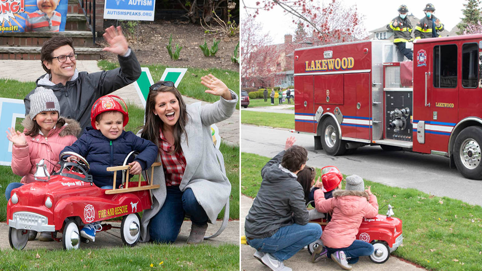 Simon celebrated his fifth birthday and end of chemo treatment with a fire truck parade. 