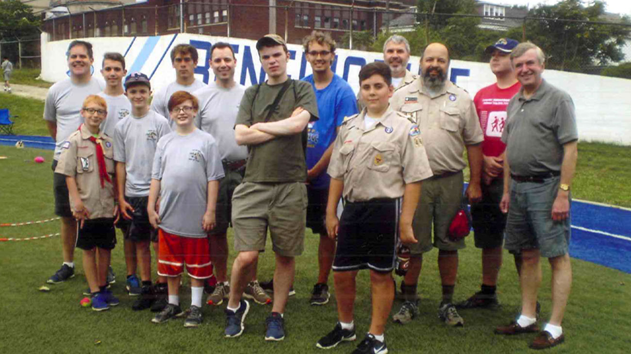 Timmy and his Boy Scout Troop organizing a field day at Lerner School for Autism. (Courtesy: Ed Hargate)