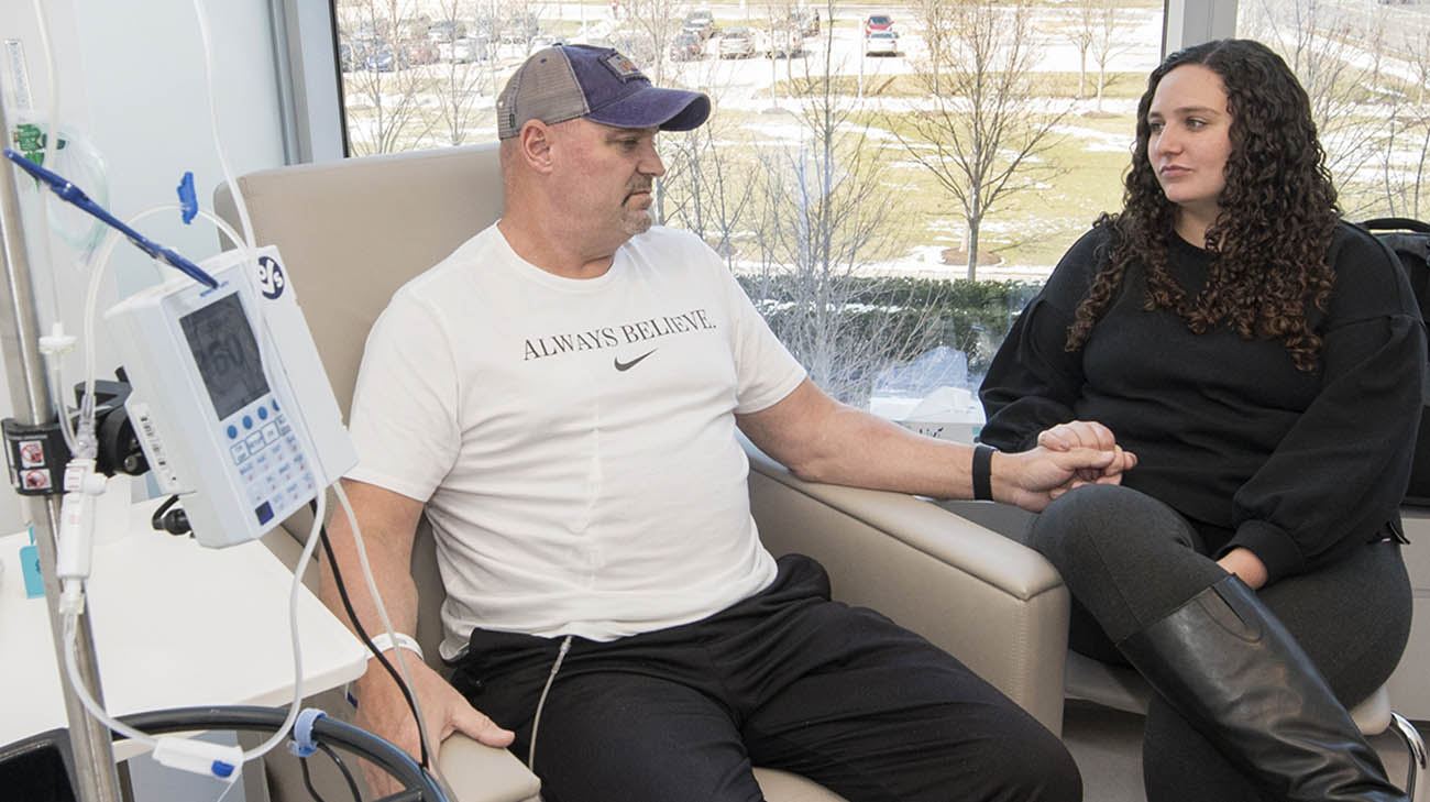 Jud Logan receiving chemotherapy treatment for leukemia at Cleveland Clinic Cancer Center. 