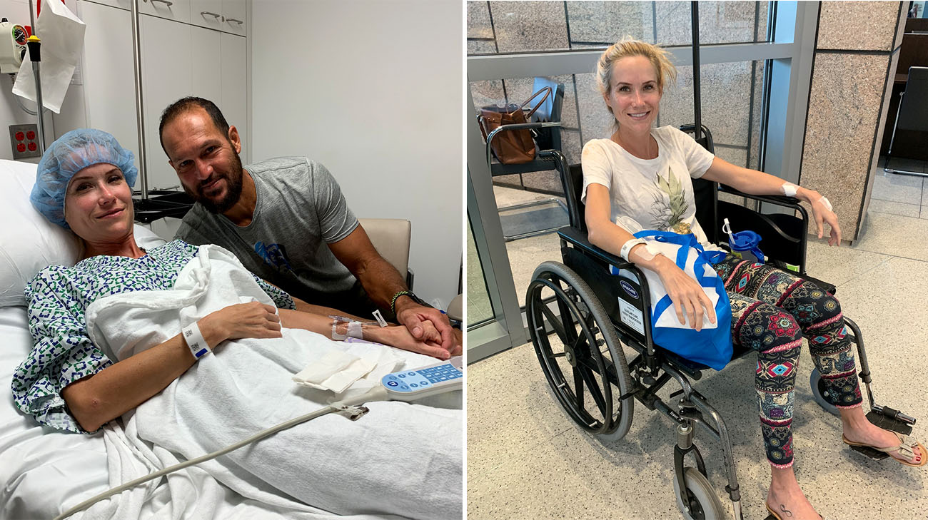 Rachel and her husband, Alex, before surgery. (Left) Rachel being discharged from Cleveland Clinic. (Right) (Courtesy: Rachel Parker)