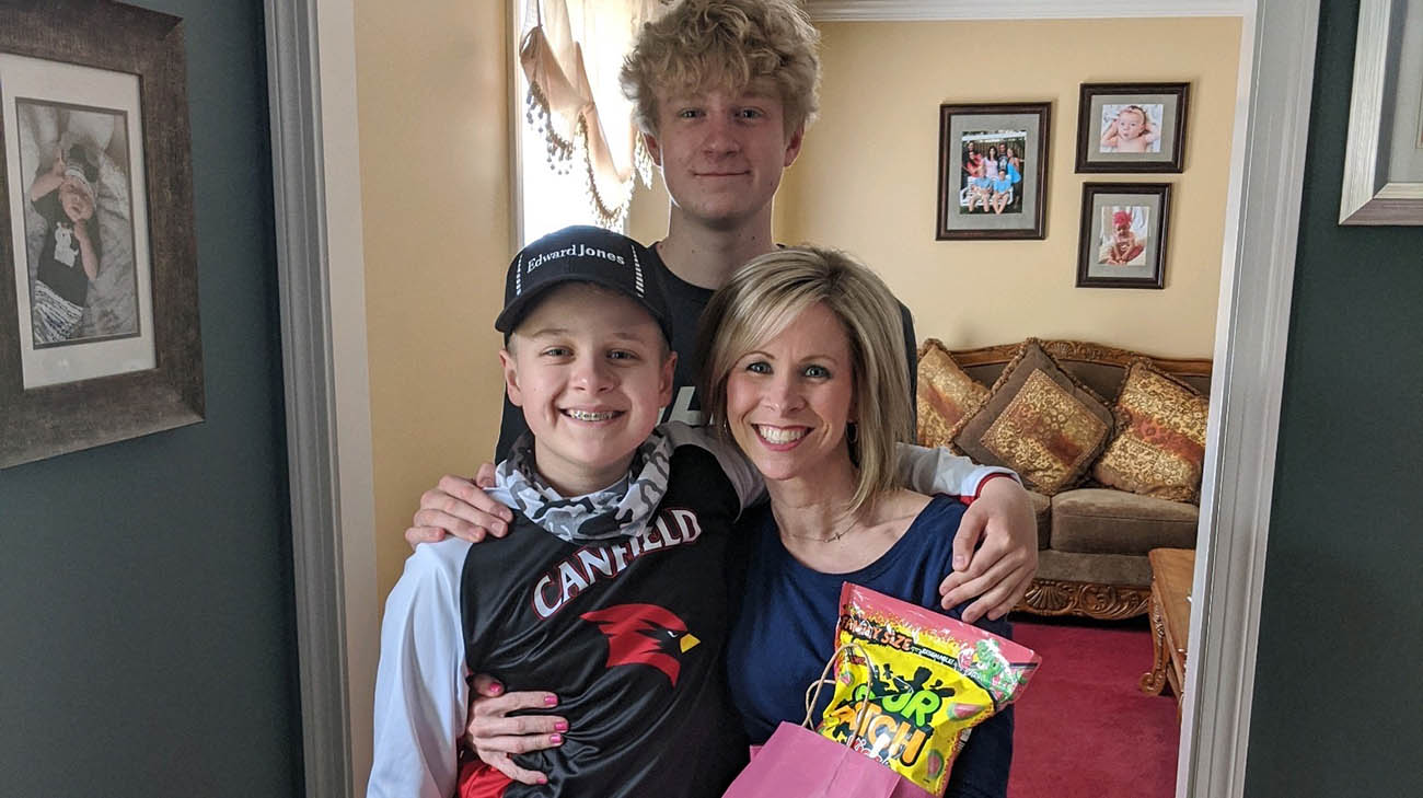 Renee, with her sons, the first day they were able to see her after being quarantined with COVID-19. 