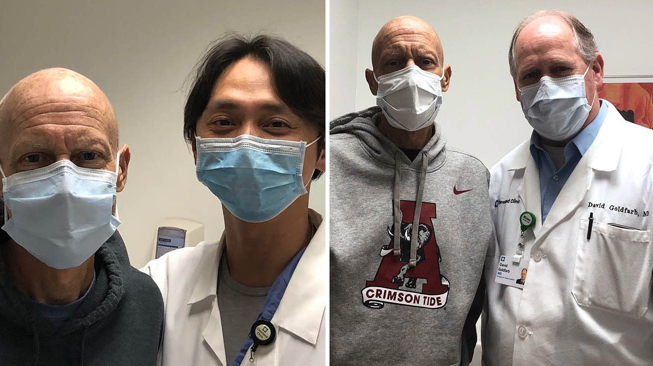 Four organ transplant recipient, Brian Stanley, with Cleveland Clinic transplant surgeons Drs. Hashimoto and Goldfarb. 