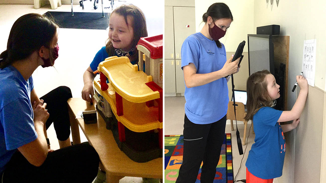 Maya and her teacher at Cleveland Clinic Children's Lerner School for Autism. 